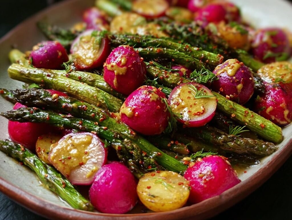 Roasted Asparagus Radishes Mustard