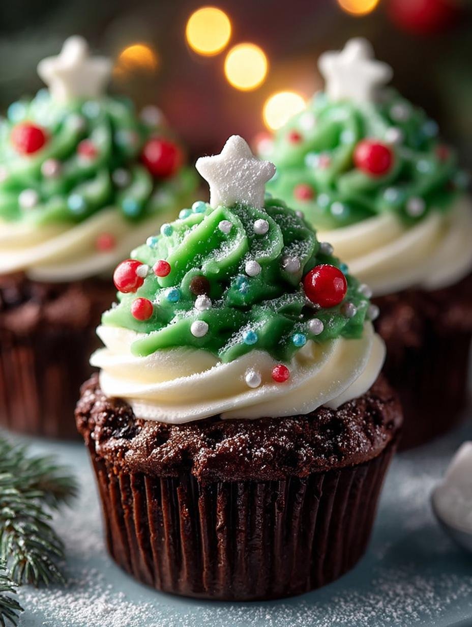 Christmas Tree Cupcakes with Festive Chocolate Frosting - Christmas Tree Cupcakes with - main visual representation