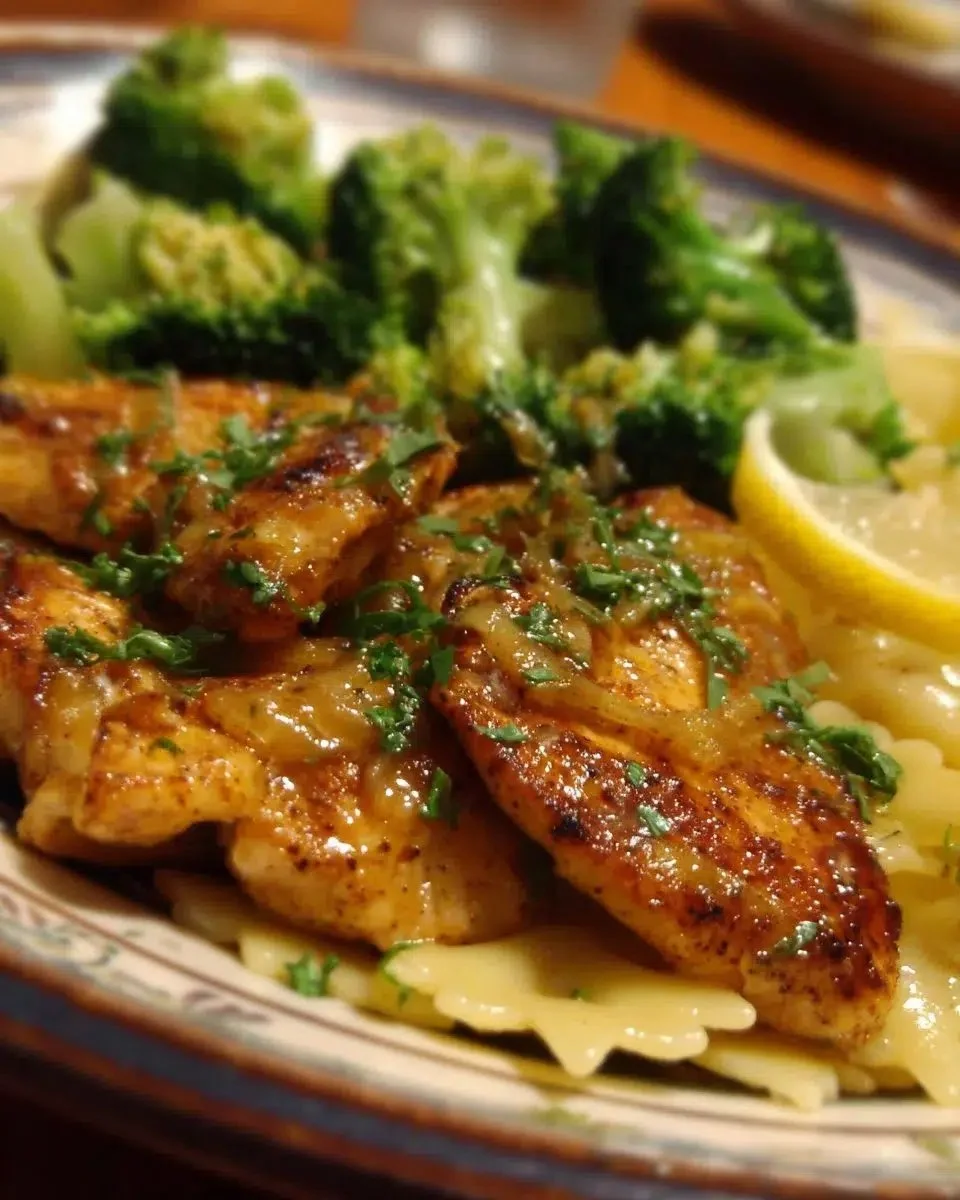 Cowboy Butter Lemon Bowtie Chicken with Broccoli 1 Cowboy Butter Lemon Bowtie Chicken with Broccoli on a plate