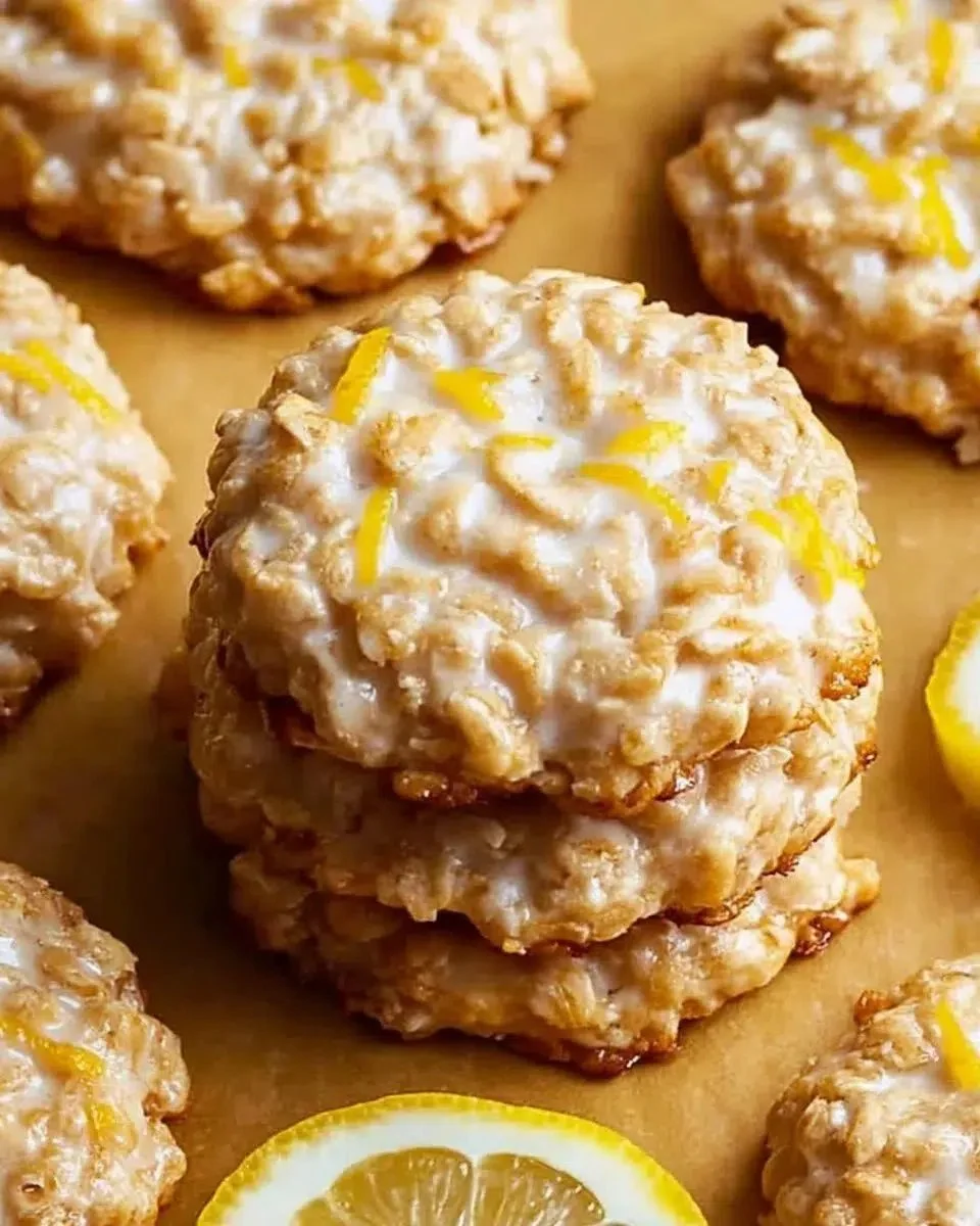 Lemon Oatmeal No-Bake Cookies 1 Lemon oatmeal no-bake cookies on a plate with zest and oats