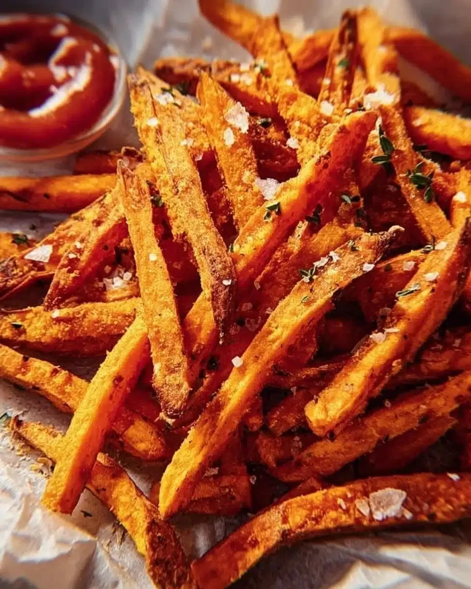 Crispy Oven-Baked Sweet Potato Fries 1 Crispy oven-baked sweet potato fries served with dipping sauce