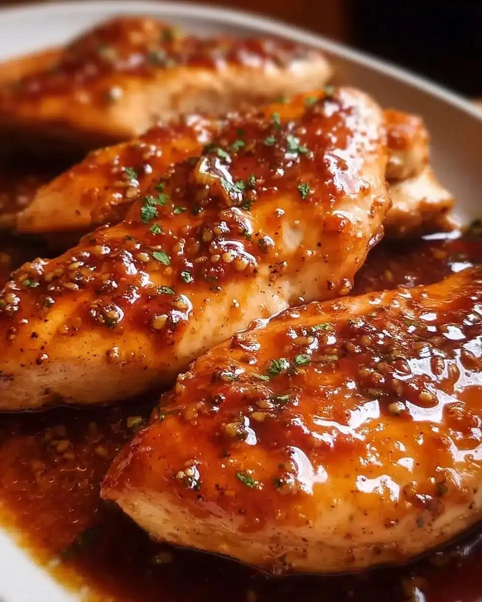 Delicious Honey Garlic Chicken Breast garnished and ready to serve
