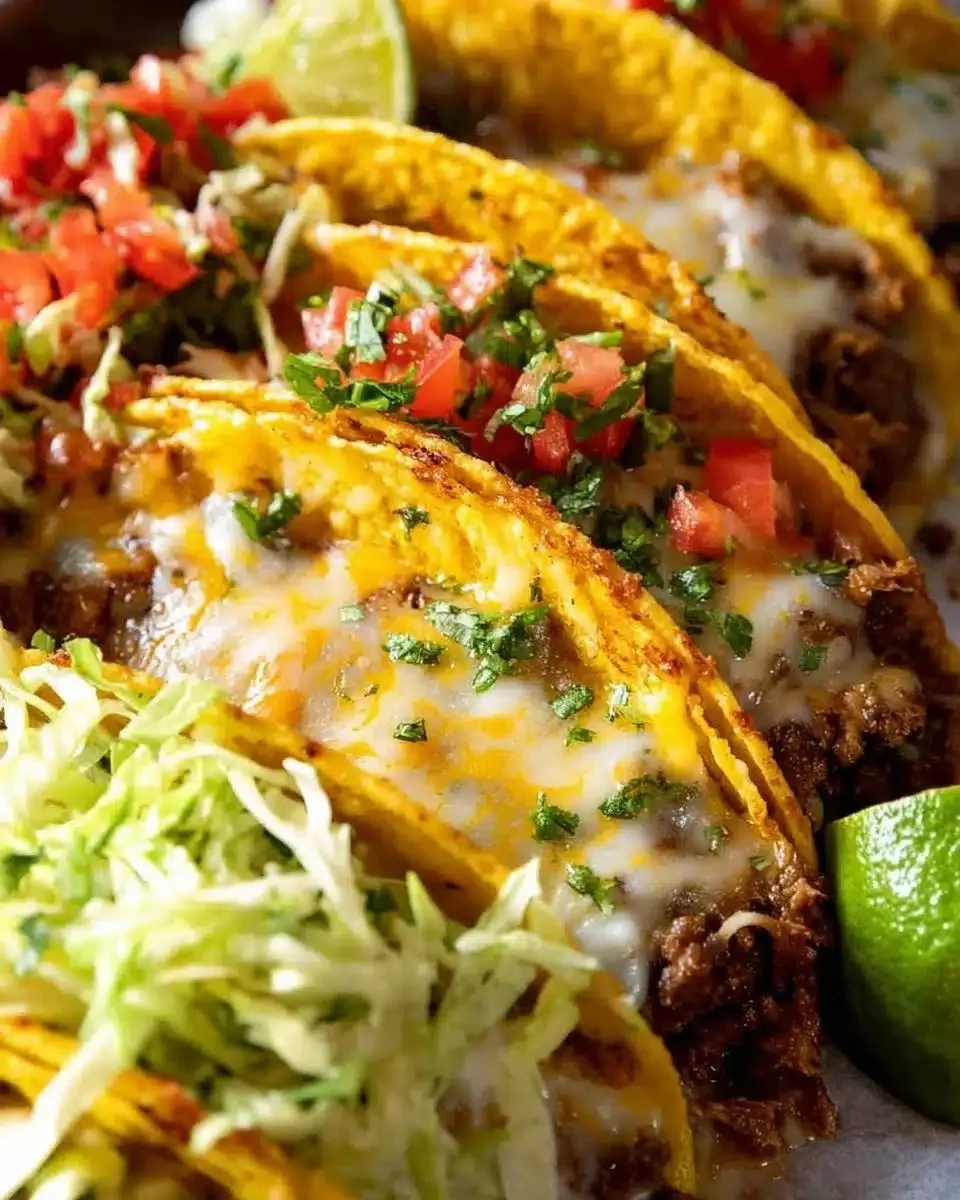 Plate of delicious Old School Beef Tacos topped with fresh herbs and salsa