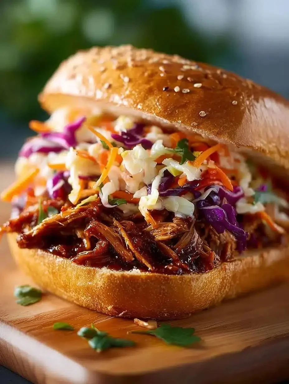 Smoky Pulled Jackfruit Sandwiches (Vegan BBQ Style) 1 Smoky pulled jackfruit sandwich with BBQ sauce on a bun