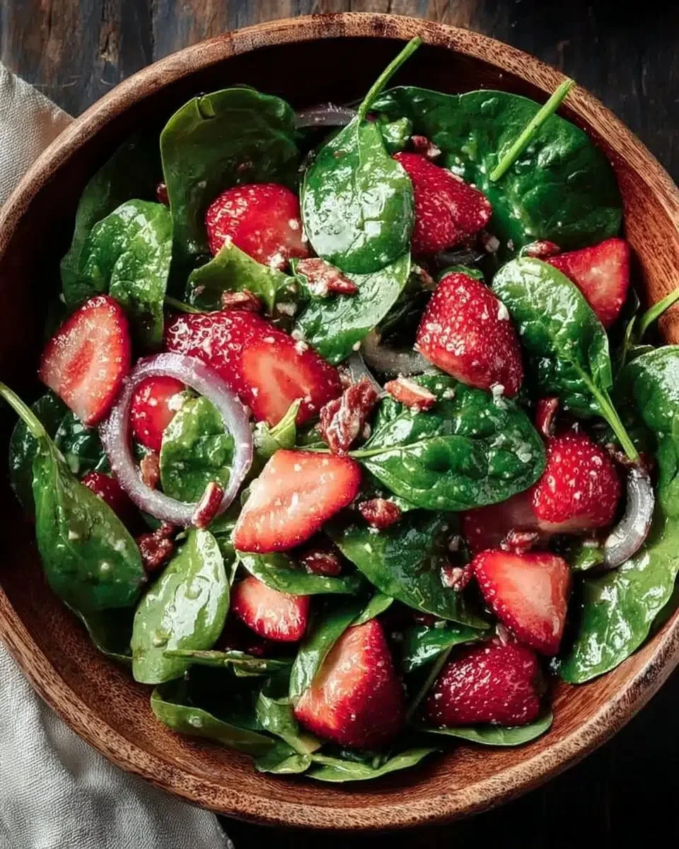 Strawberry Spinach Salad — Bright Berry Salad for Spring 1 Fresh strawberry spinach salad with berries and dressing