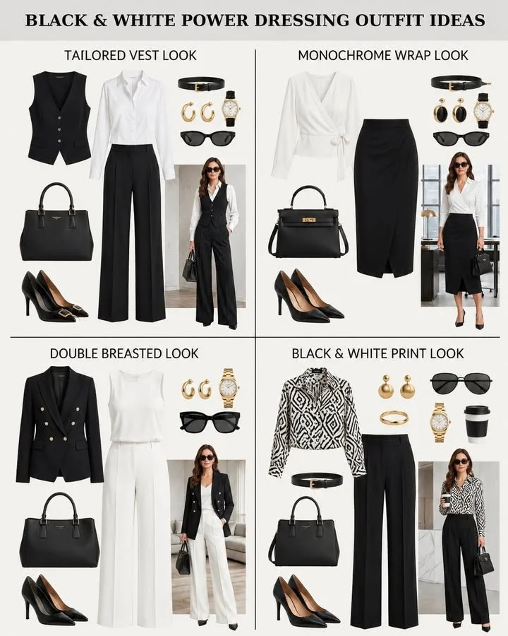 Black and White Outfits: Timeless Style, Confidence, and Power Dressing 2 Black and White Outfits: Timeless Style, Confidence, and Power Dressing