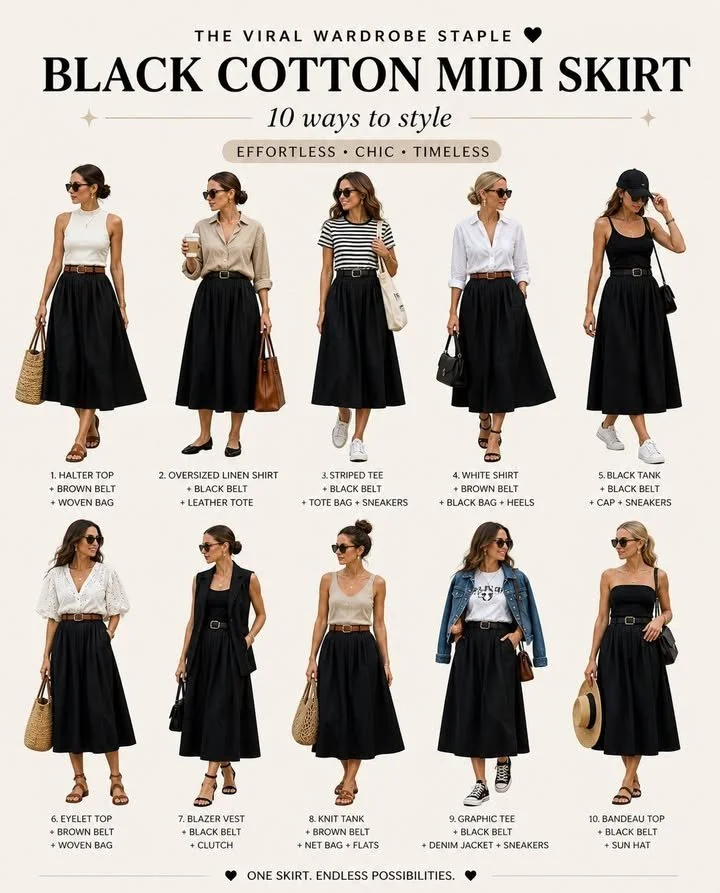 Black Cotton Midi Skirt: A Timeless Wardrobe Staple for All Seasons 2 Black Cotton Midi Skirt: A Timeless Wardrobe Staple for All Seasons