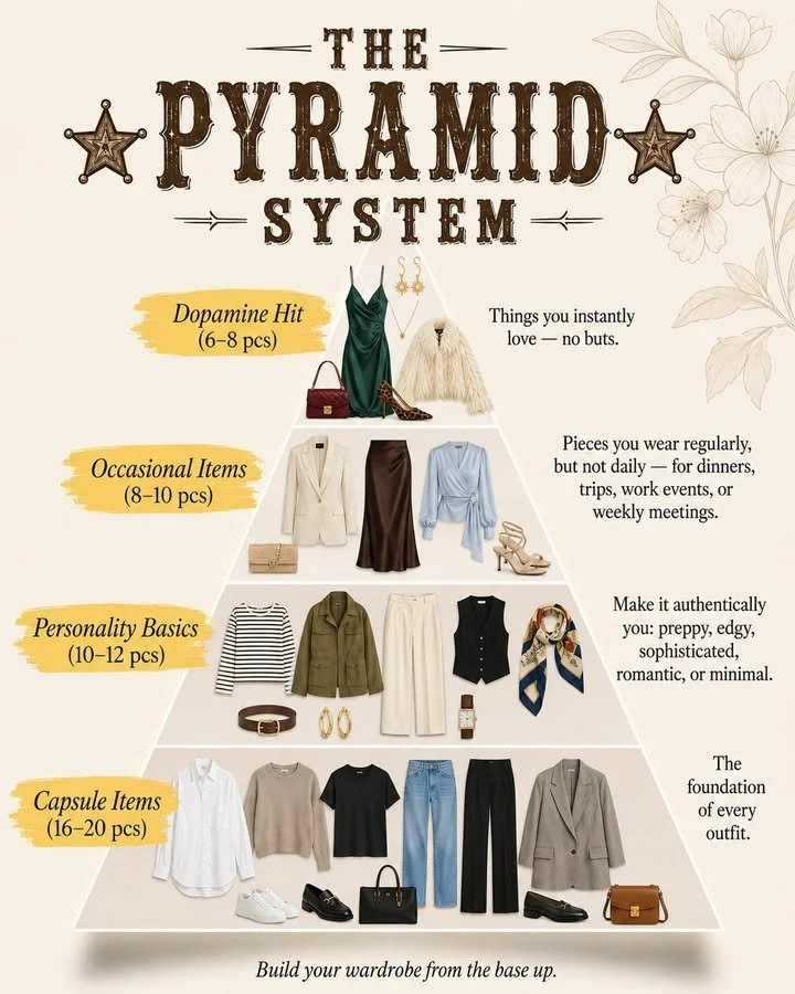 Build a Purposeful Wardrobe with The Pyramid System 1 A stylish and organized purposeful wardrobe arranged using The Pyramid System.