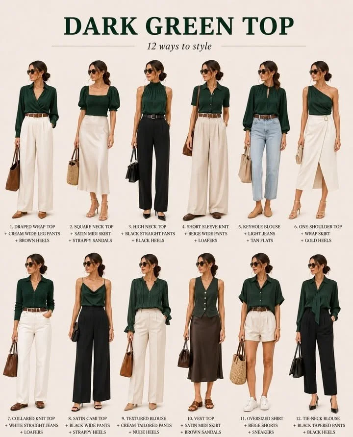 Stylish dark green tops for elegant and versatile outfits