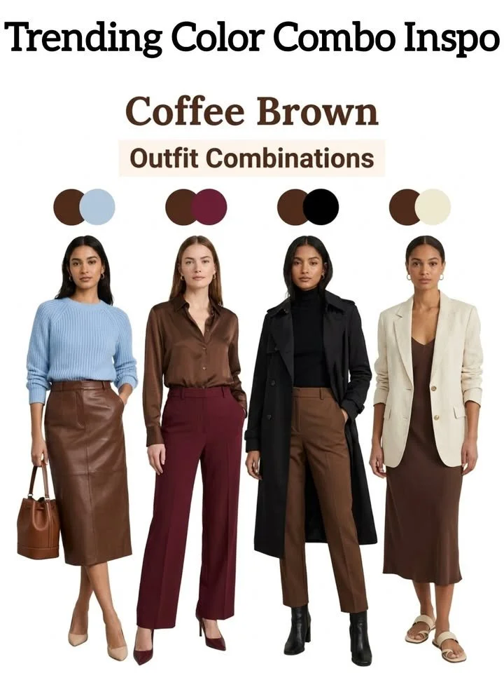 Effortless Color Styling: Timeless Fashion Palettes in Coffee Brown, Serenity Blue, and Olive Green 1 Fashion palettes of coffee brown, serenity blue, and olive green for color styling.