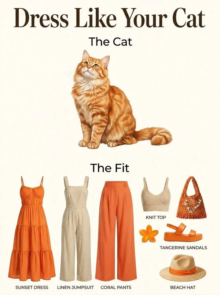 Woman dressed to match her cat's vibe in stylish outfits.
