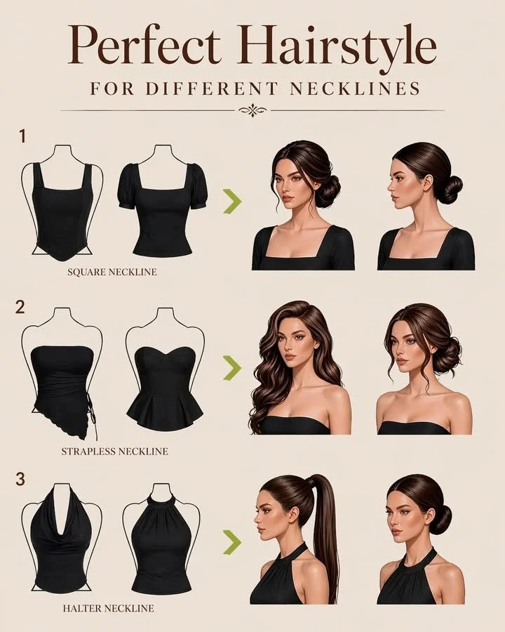 Necklines and Hairstyles: Achieving Balance and Elegance 1 Elegant hairstyles that complement various necklines for a balanced appearance.