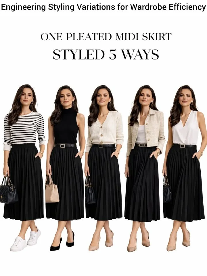 Fashionable pleated midi skirt in diverse styles and colors