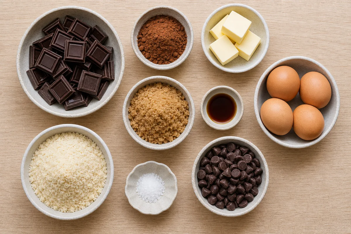 Flourless Chocolate Brownies 3 Flourless Chocolate Brownies ingredients arranged before cooking