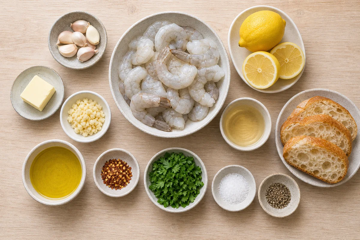 Garlic Prawns (Shrimp!) ingredients arranged before cooking
