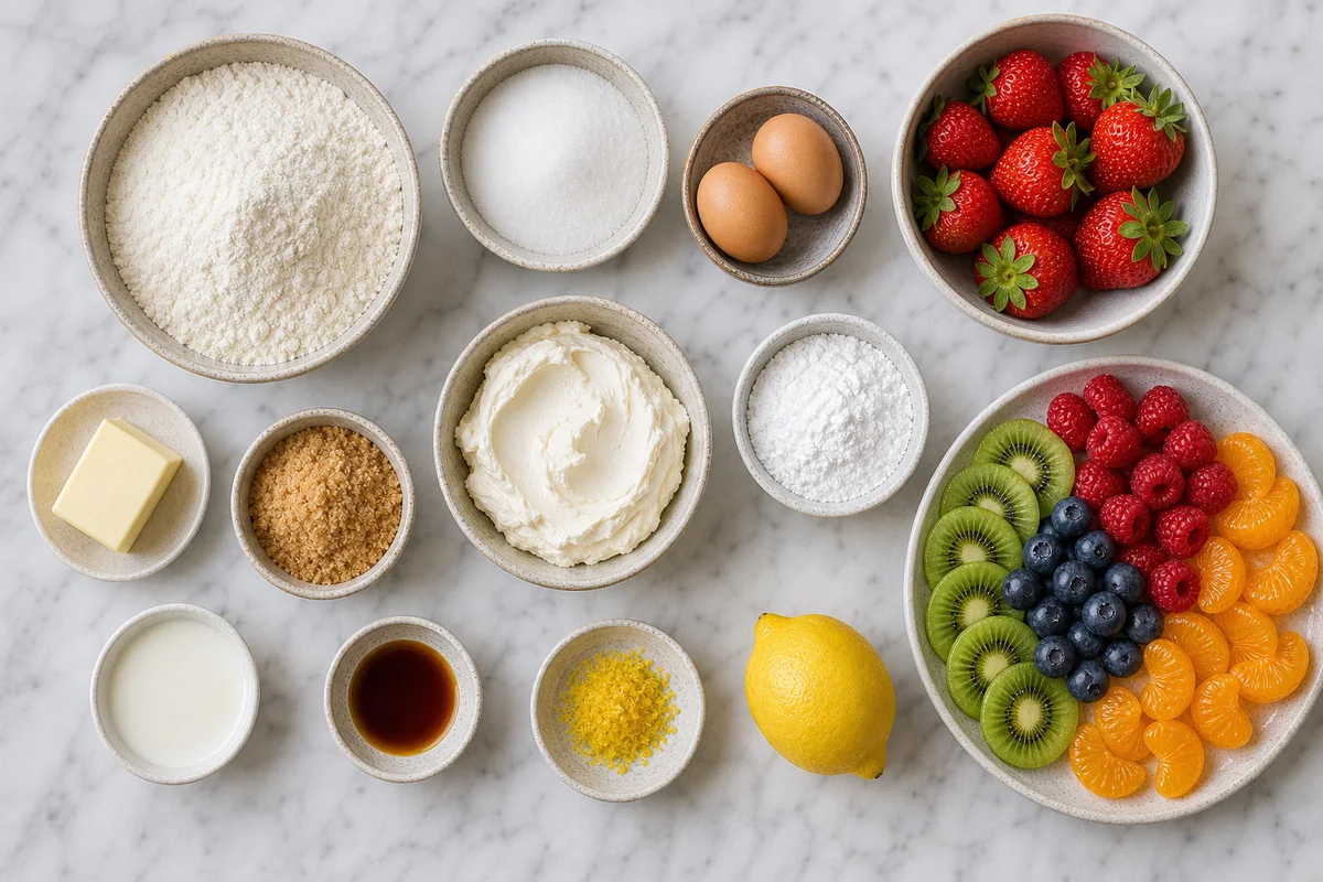 Perfect Fruit Pizza 3 Perfect Fruit Pizza ingredients arranged before cooking